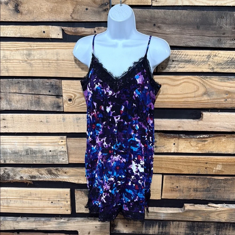 Y2K Vintage Express Lace Trim Watercolor Slip‎ Dress Size Medium